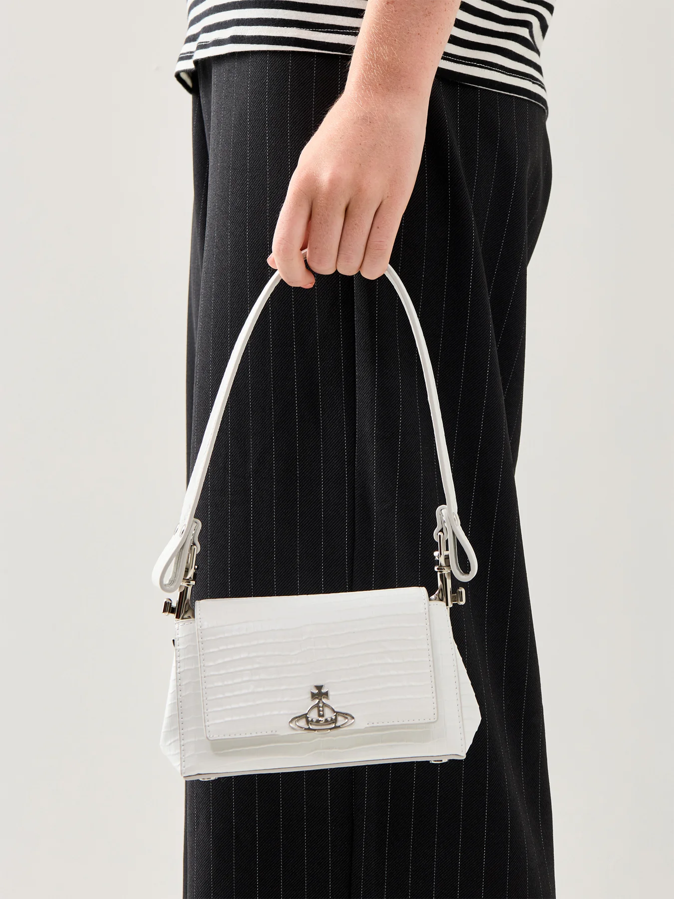 Hazel Mini Croc Embossed Small Handbag White Leather - Image 2