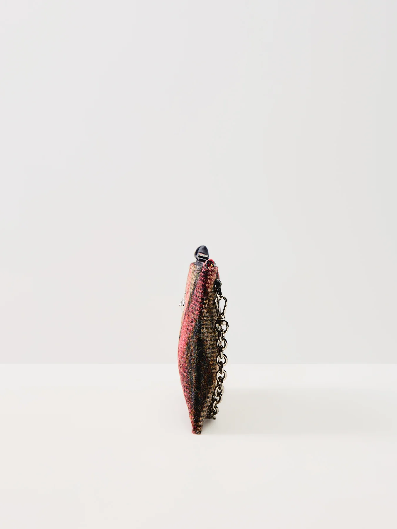 Small Flat Zip Clutch Light Check Wool - Image 4