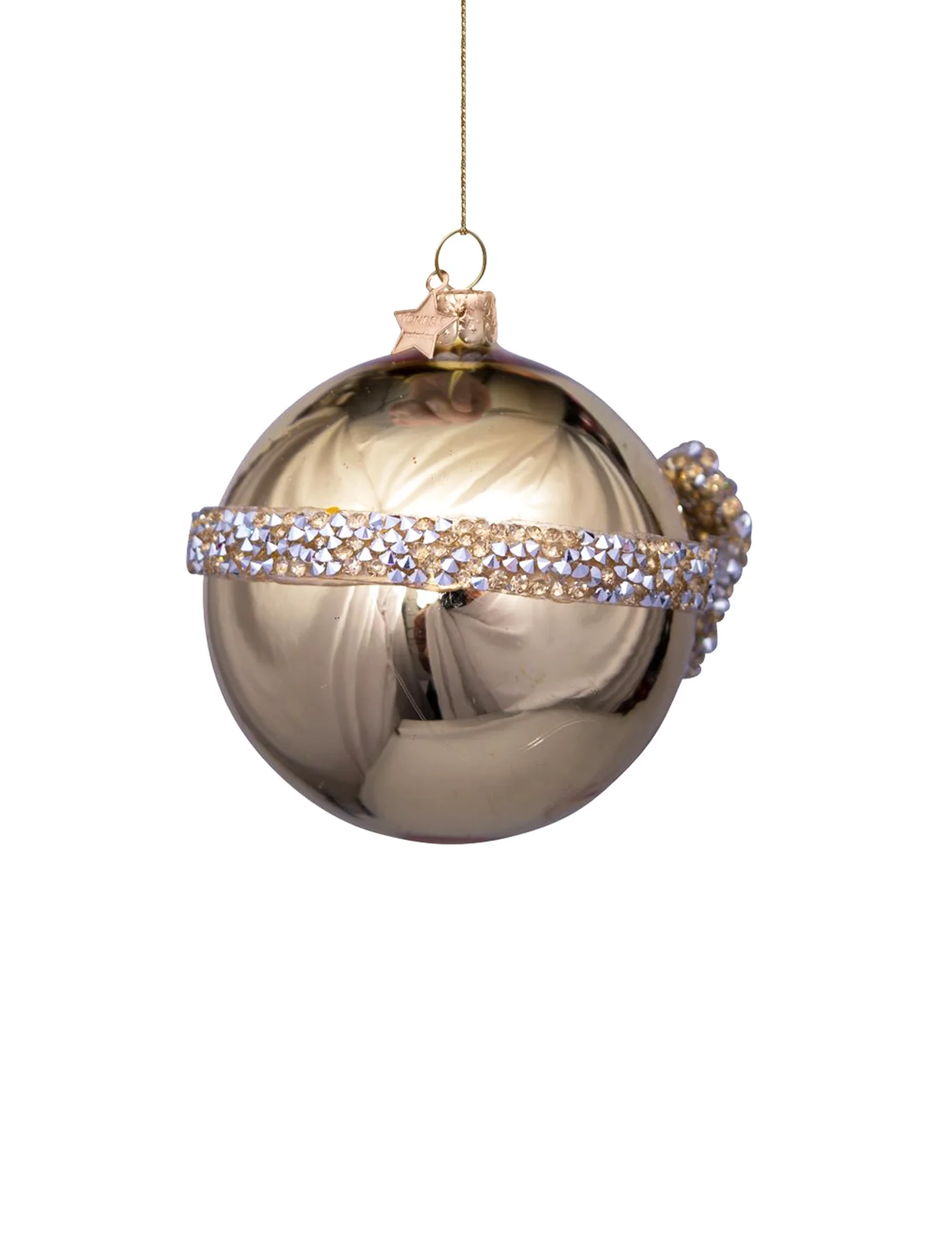 Diamond Bow Gold Glass Christmas Hanging Decoration - Image 3