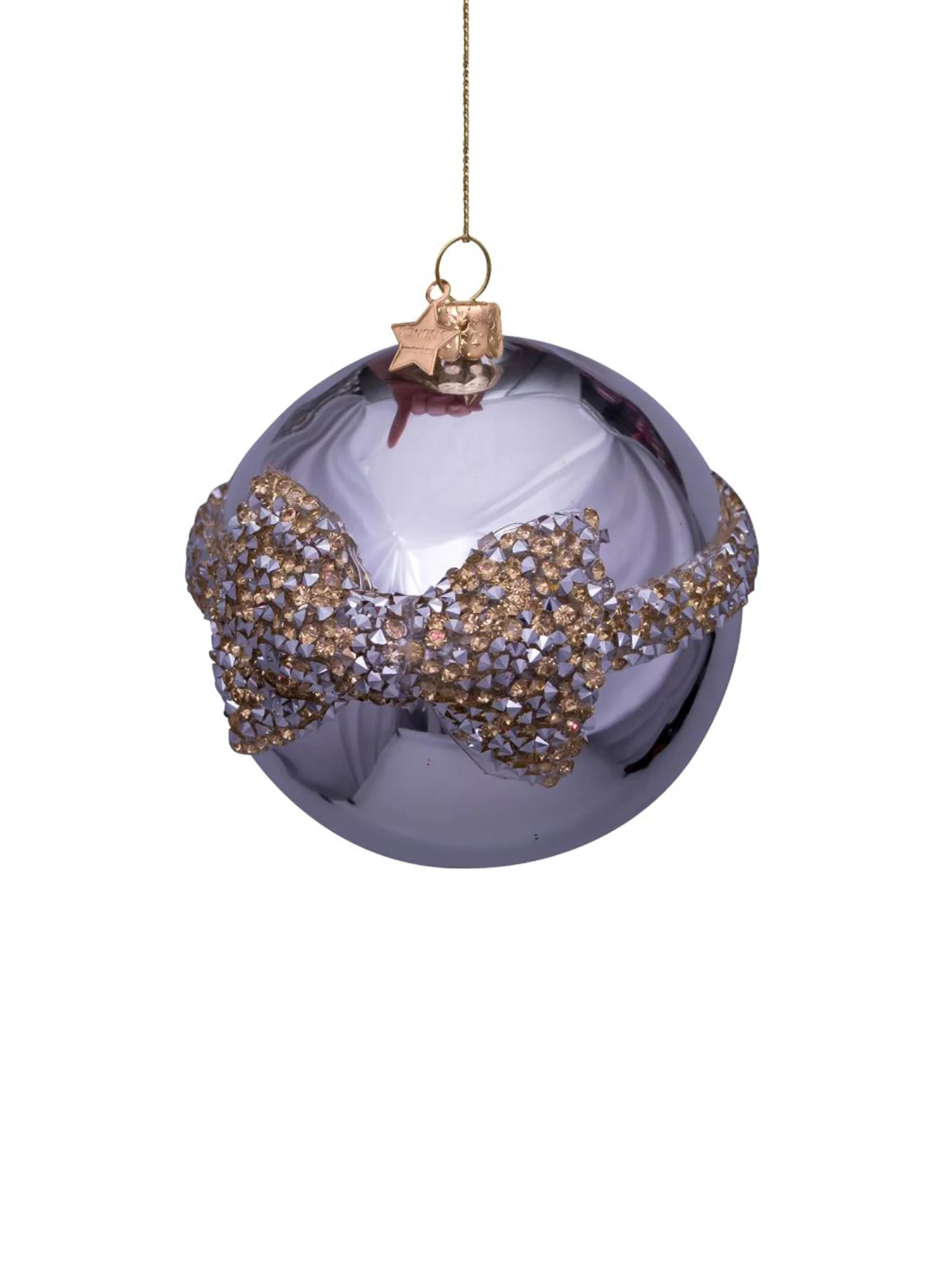 Silver Diamond Bow Glass Christmas Hanging Decoration - Image 2