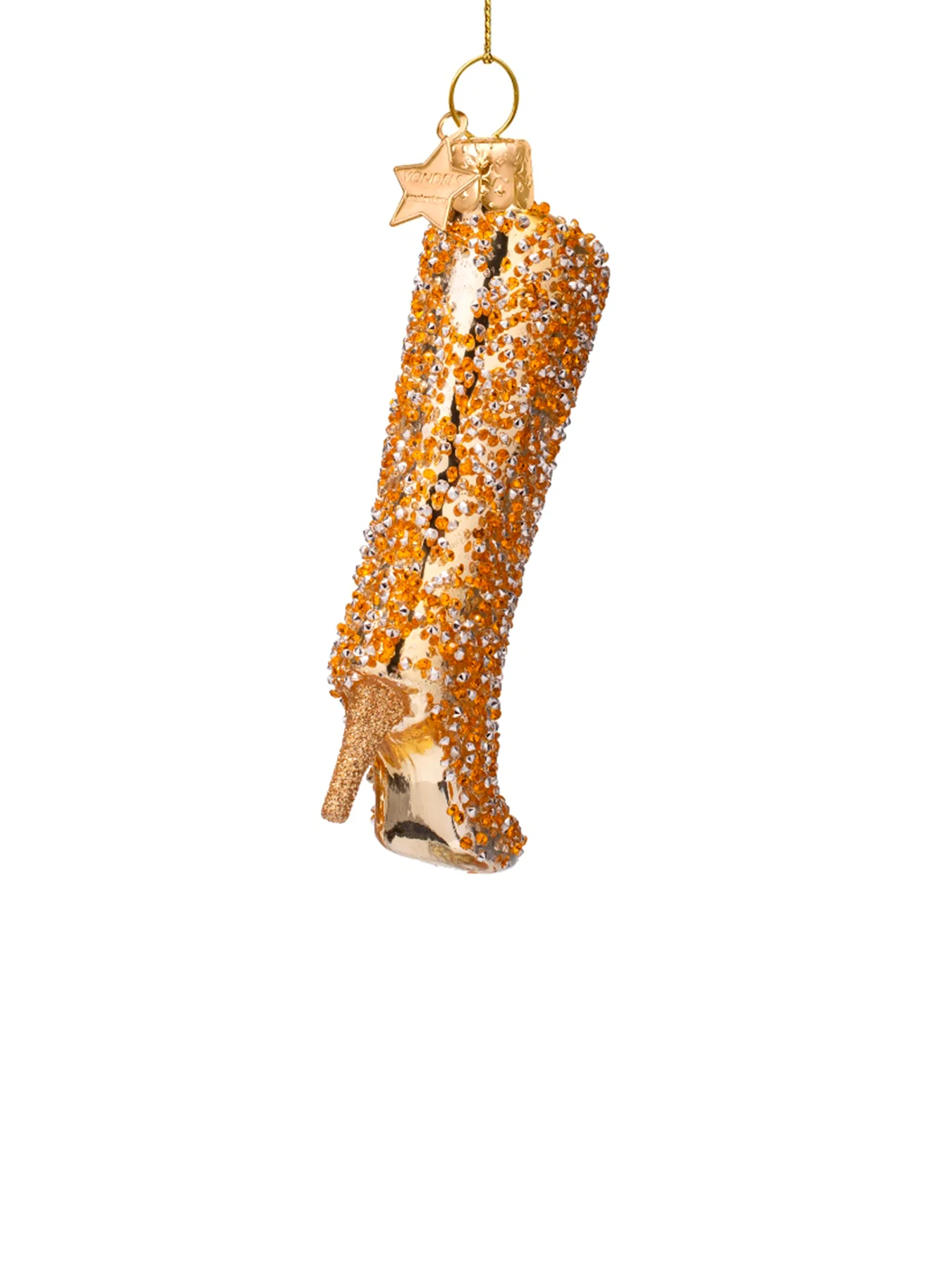 Shiny Gold Allover Diamond Boot Glass Christmas Hanging Decoration - Image 2