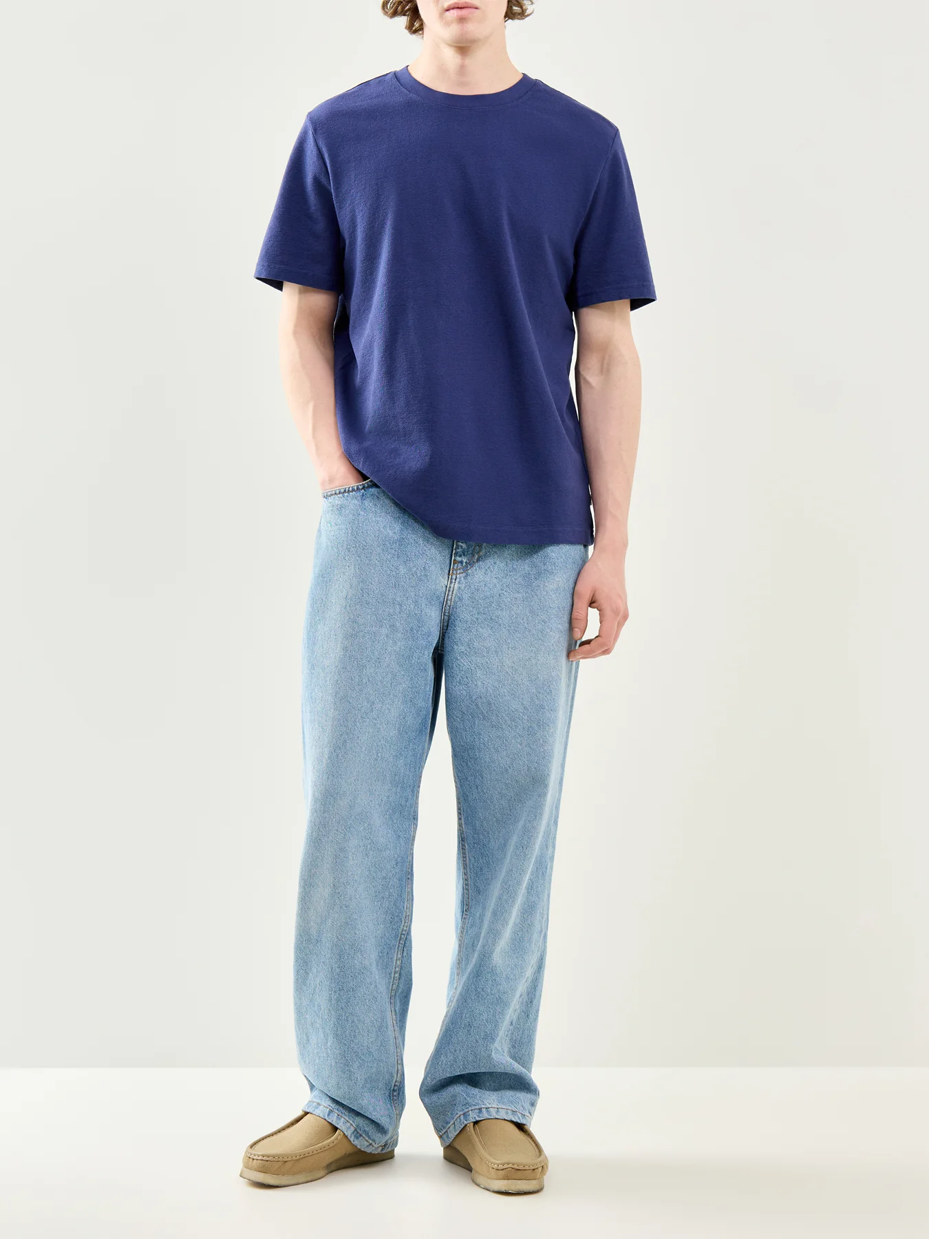 Textured Organic Cotton T-Shirt Blue - Image 2