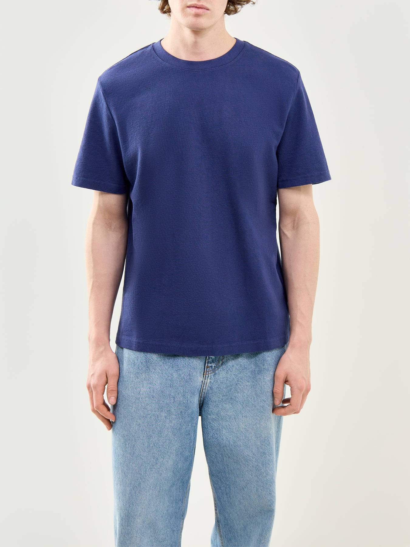 Textured Organic Cotton T-Shirt Blue - Image 4