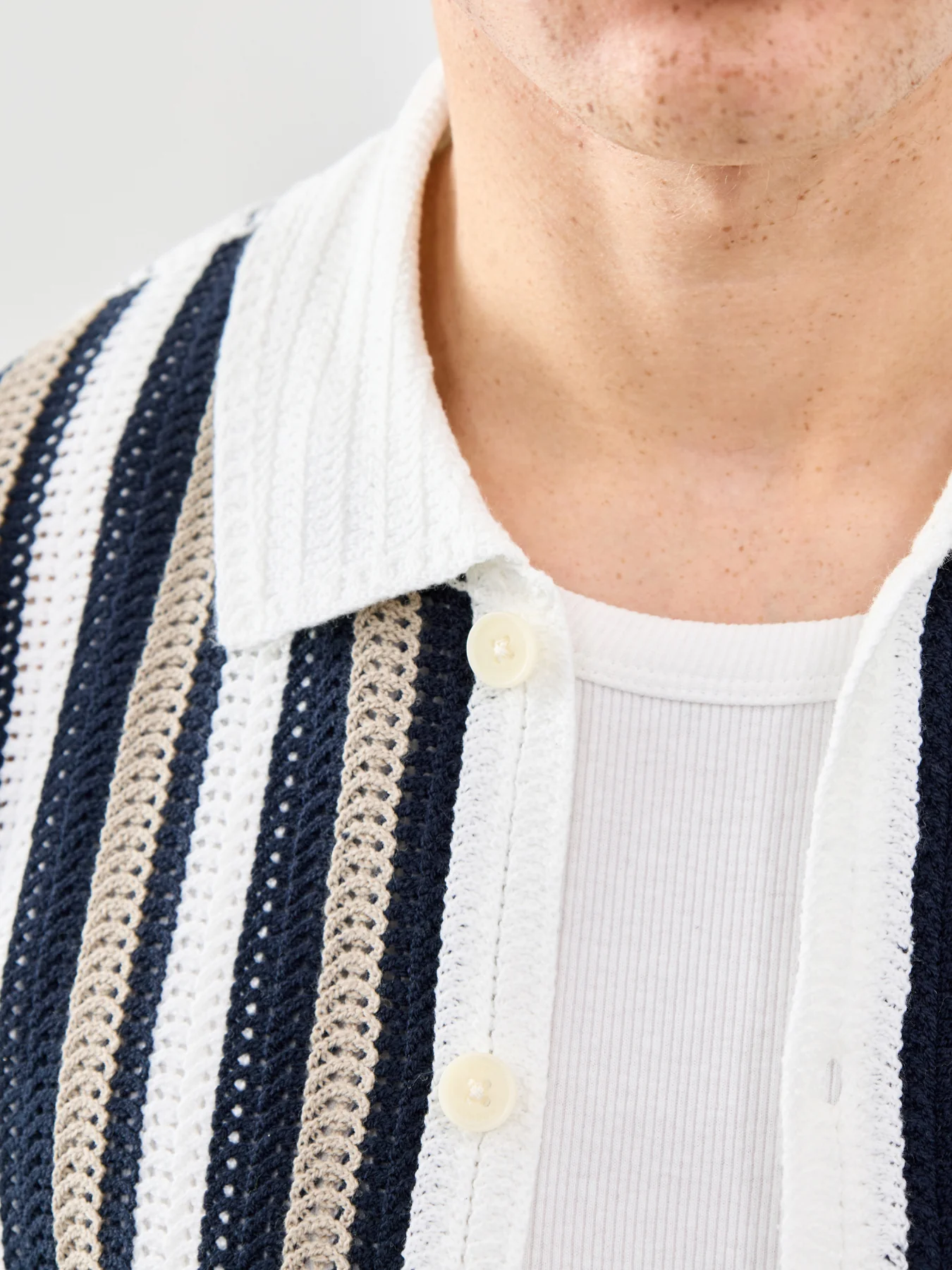 Porto Stripe Crochet Polo Shirt Multi - Image 3
