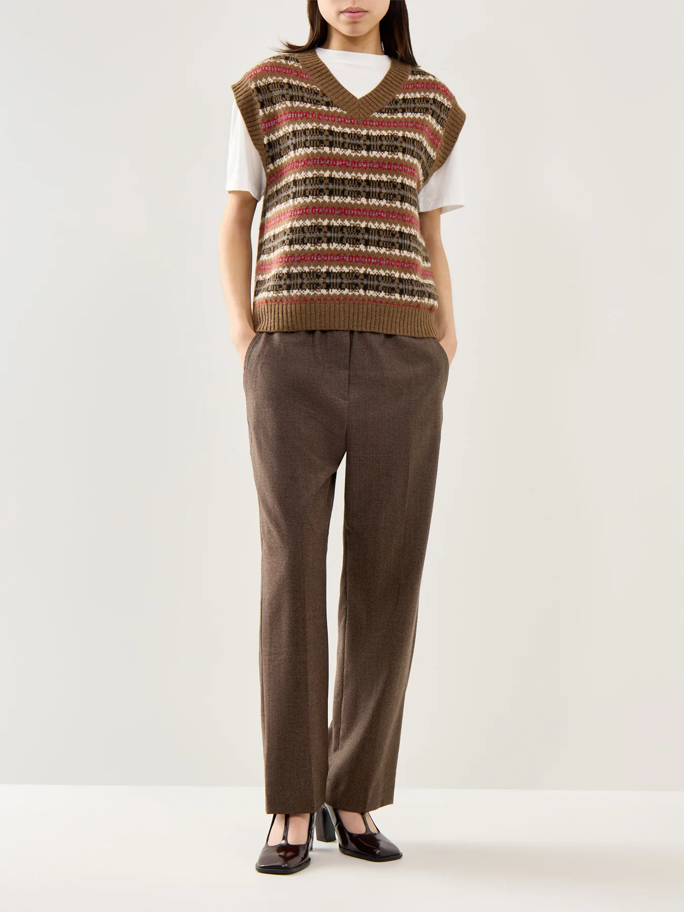 Hateley Micro Houndstooth Trouser Chocolate Brown - Image 2