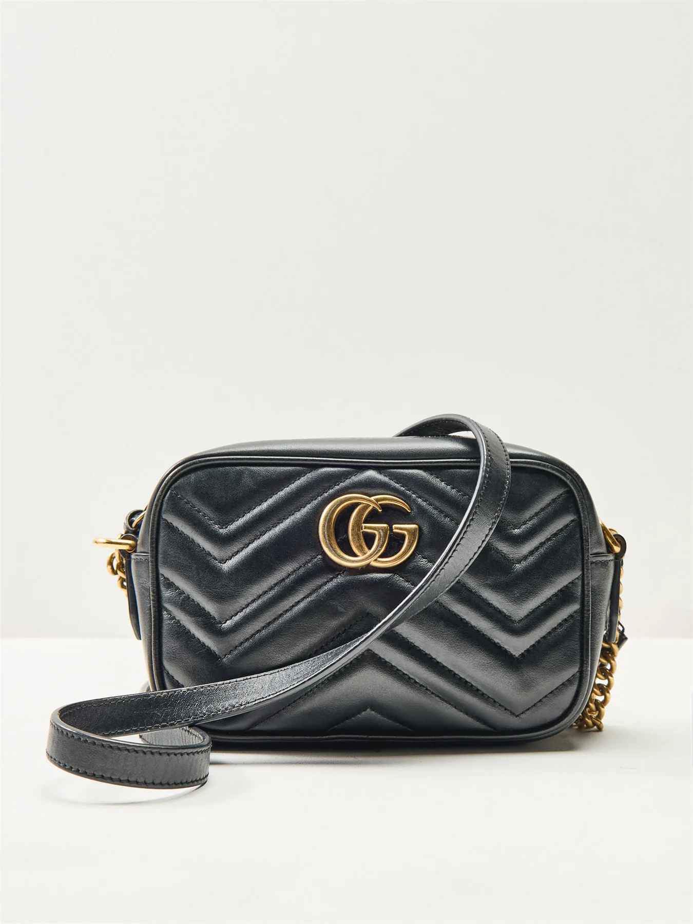 Vintage Gucci Leather GG Marmont Mini Crossbody Bag Black - Image 5