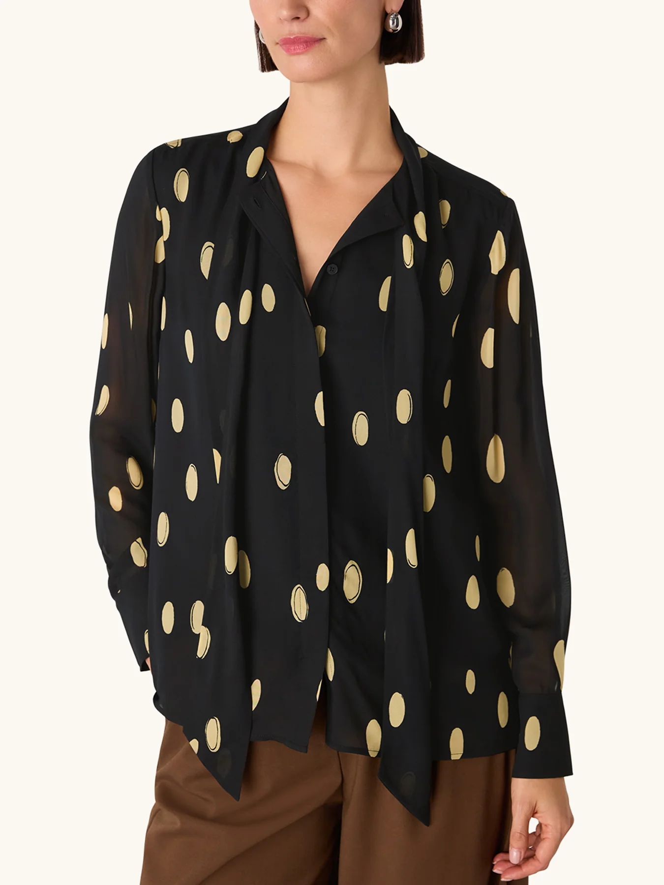 Abstract Spot Tie Neck Blouse Black - Image 2