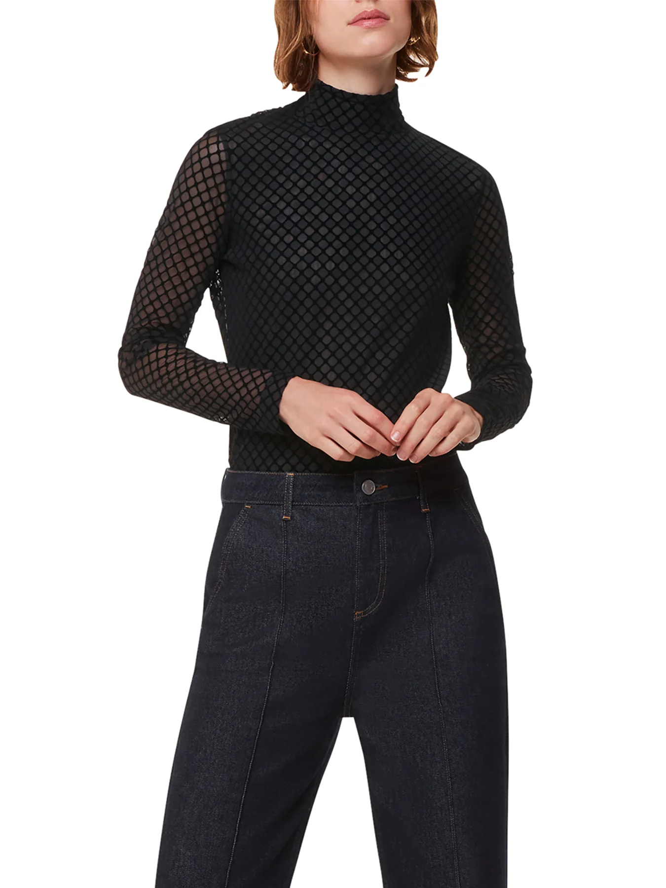 Checked Flocked Mesh Top Black - Image 4