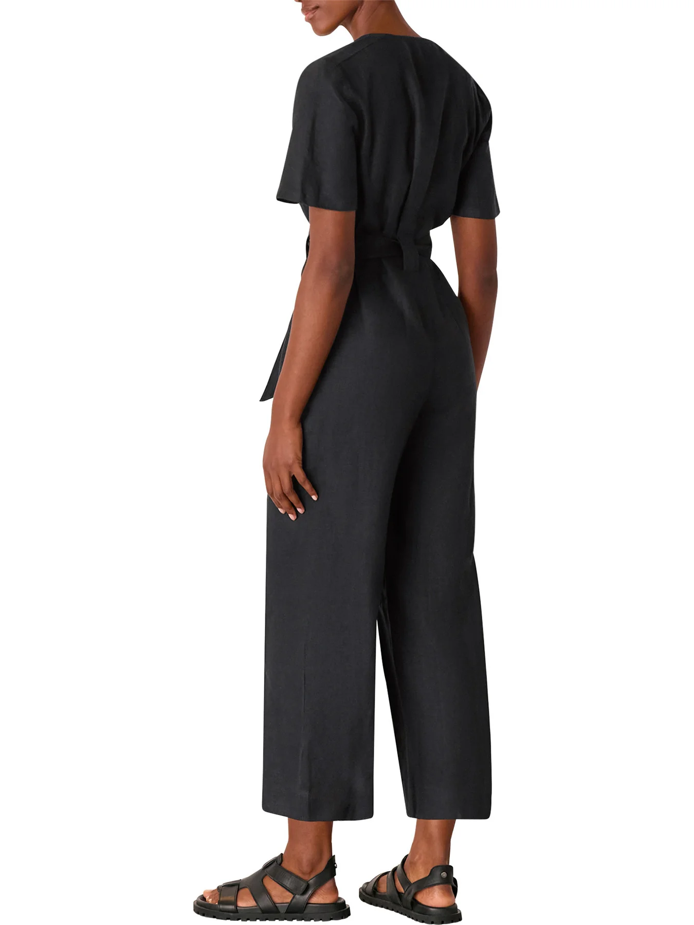 Black Fiona Linen Button Jumpsuit - Image 3