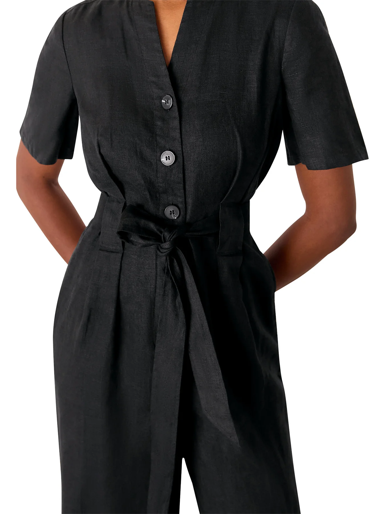 Black Fiona Linen Button Jumpsuit - Image 4