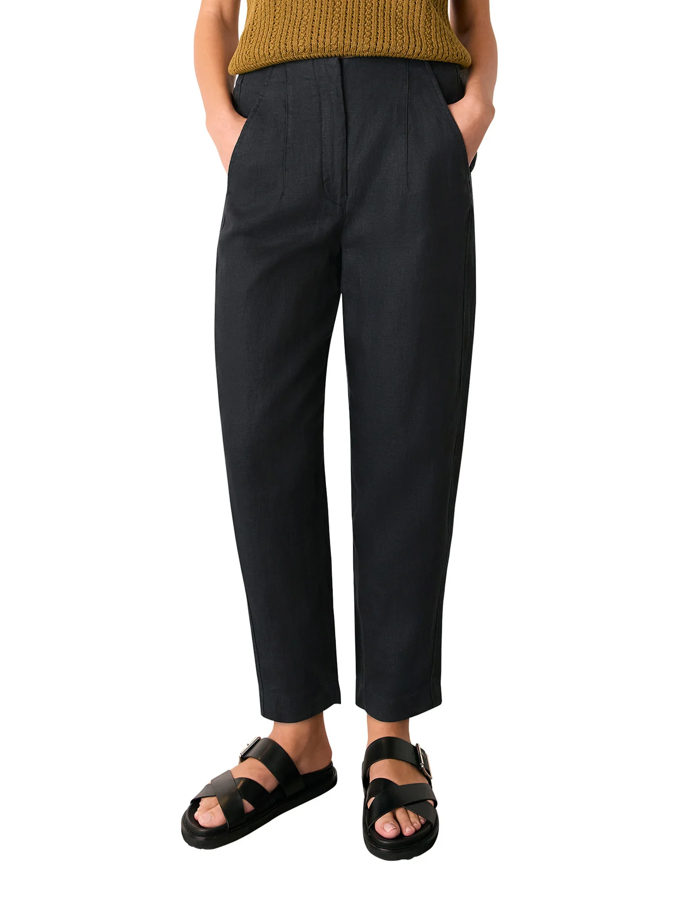 Black Linen Barrel Leg Trouser - Image 2