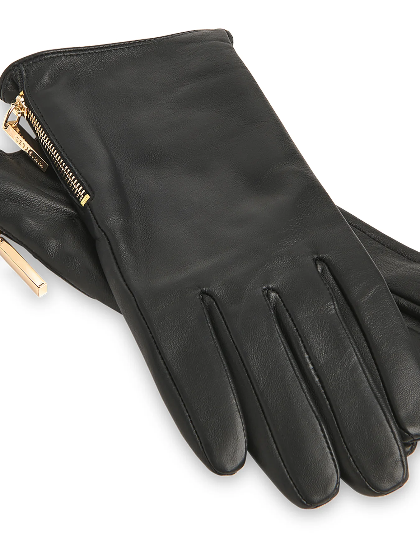 Zip Leather Gloves Black - Image 2