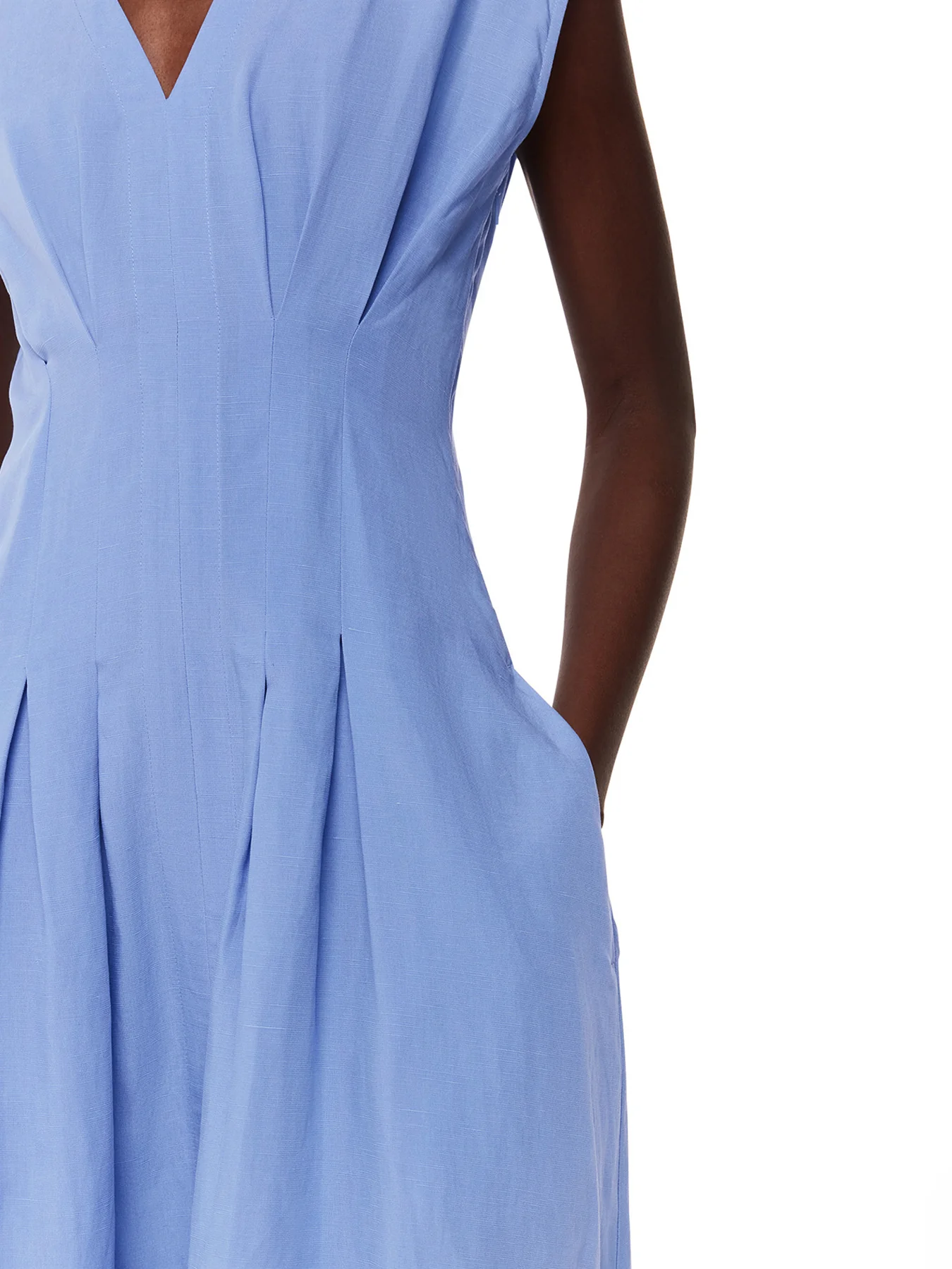 Blue Panel Linen Blend Dress - Image 4