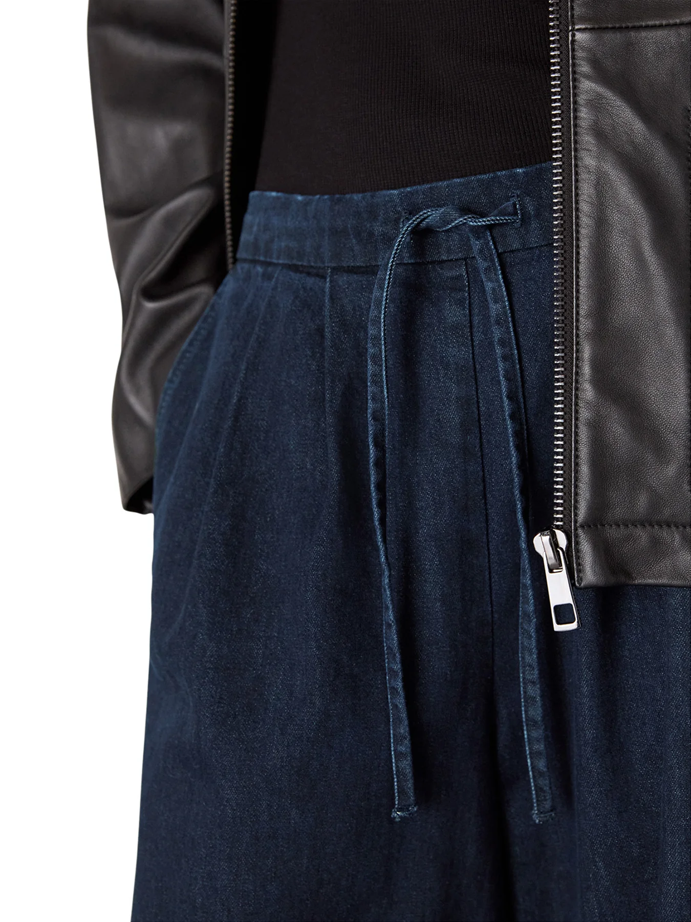 Cotton Wide Leg Pleat Trouser Blue - Image 4