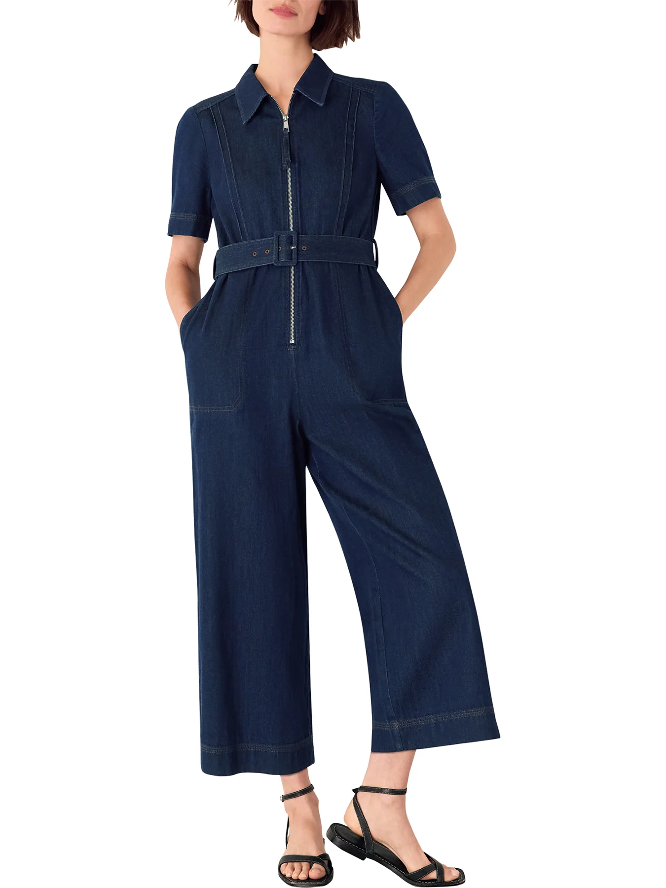 Denim Denim Pintuck Belted Jumpsuit - Image 2