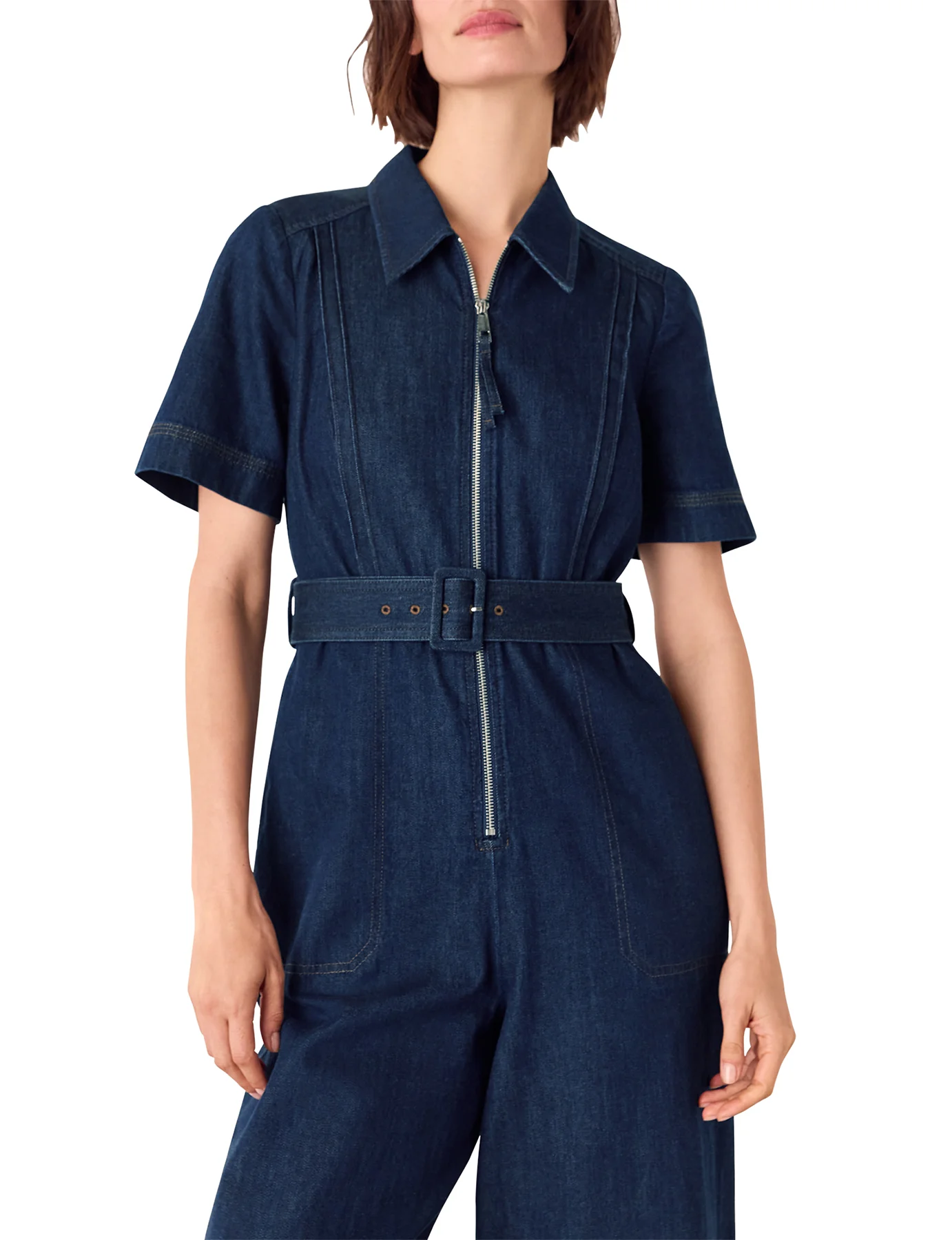 Denim Denim Pintuck Belted Jumpsuit - Image 4