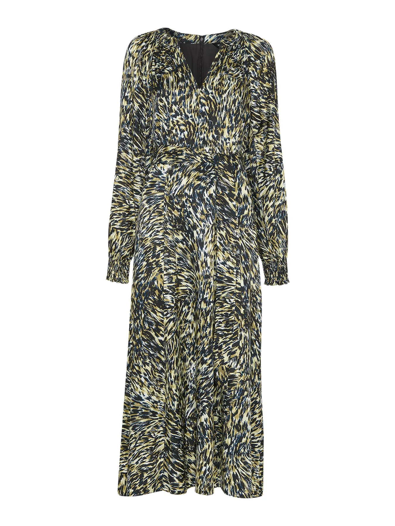 Khaki/Multi Leopard Swirl Midi Dress