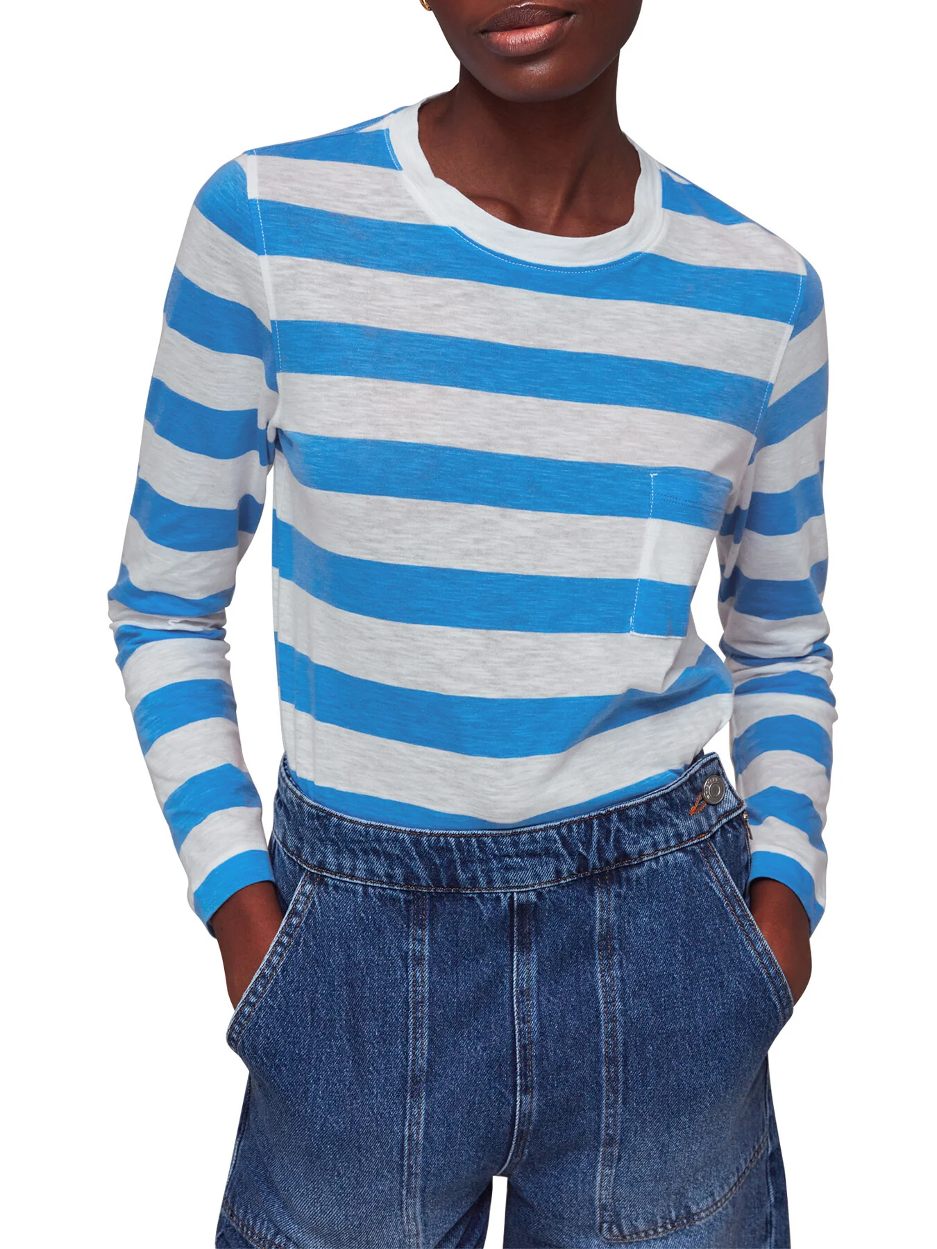 Stripe Crew Neck Pocket Top - Image 2