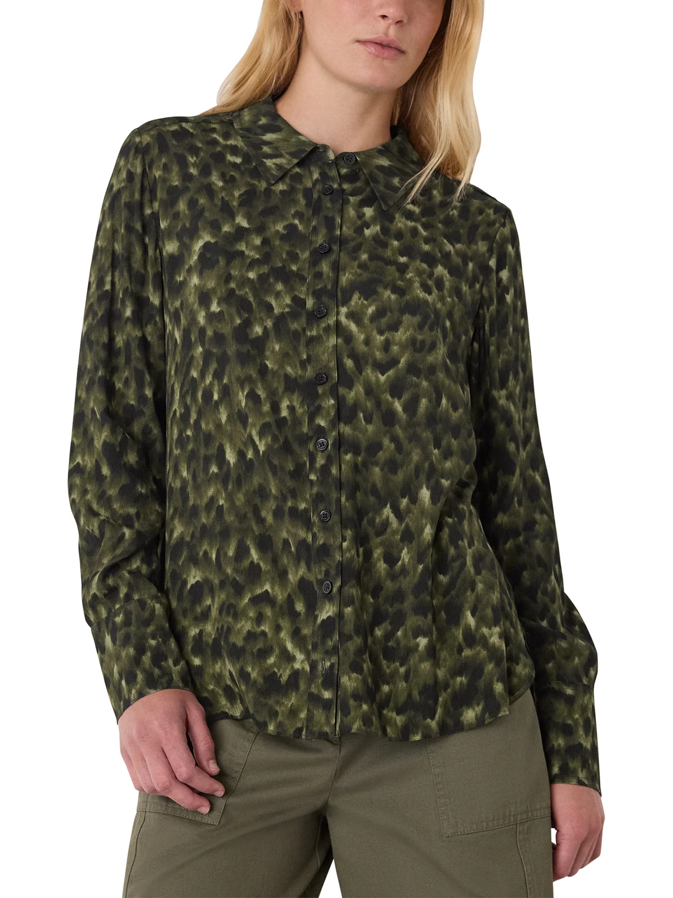 Animal Print Collared Shirt Green - Image 2