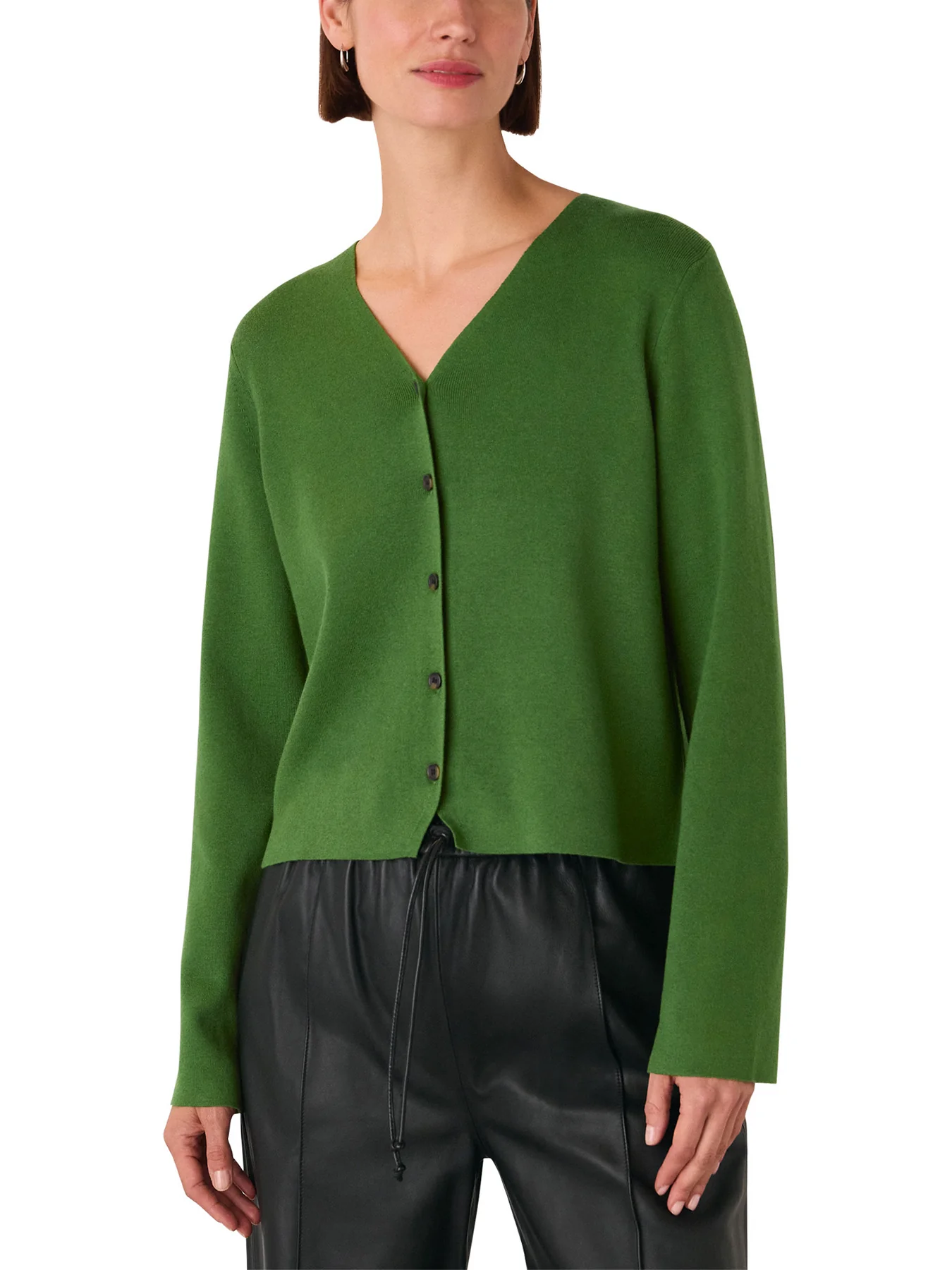 V Neck Button Front Cardigan Green - Image 2