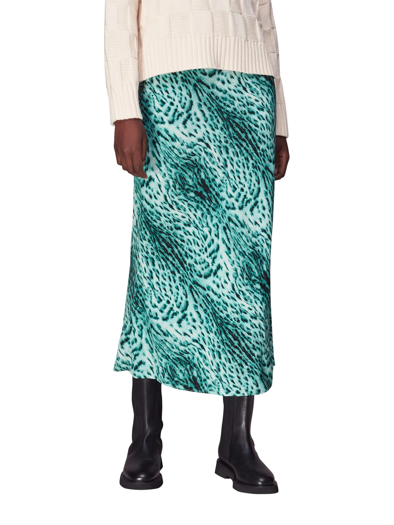 Brushed Leopard Bias Cut Skirt - Image 2
