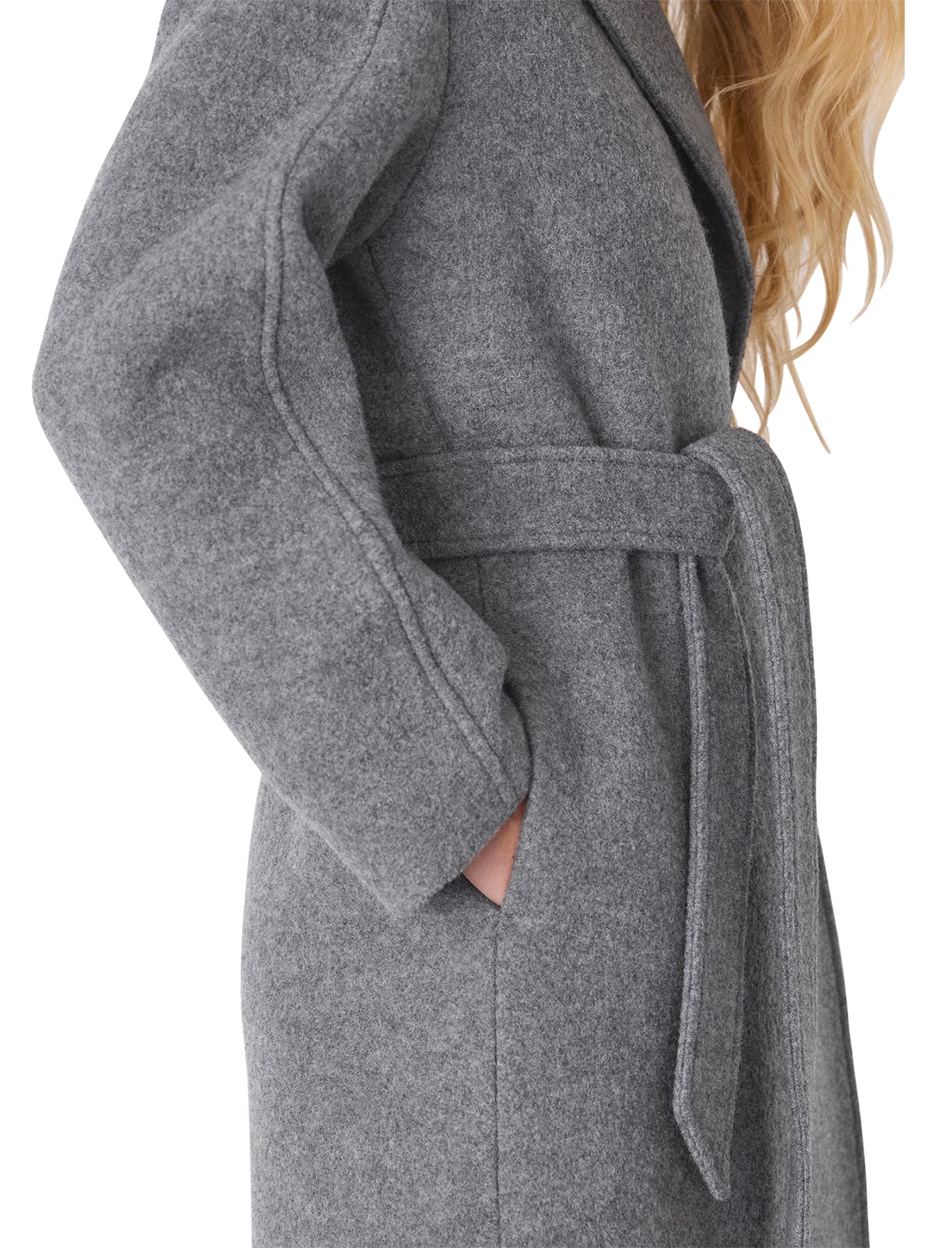 Long Belted Wool Coat Grey - Image 4