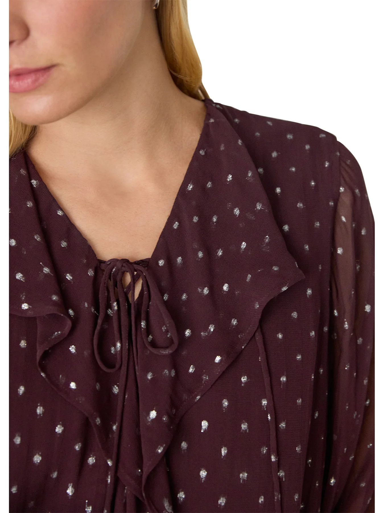 Metallic Dobby Frill Blouse Silver - Image 4