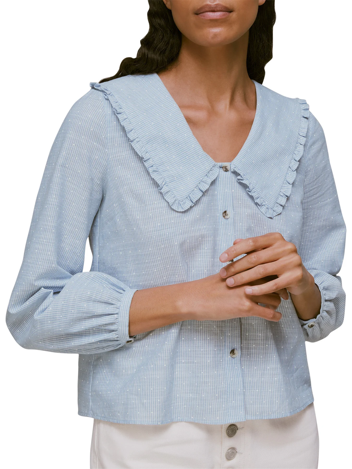 Stripe Spot Collar Detail Top - Image 4