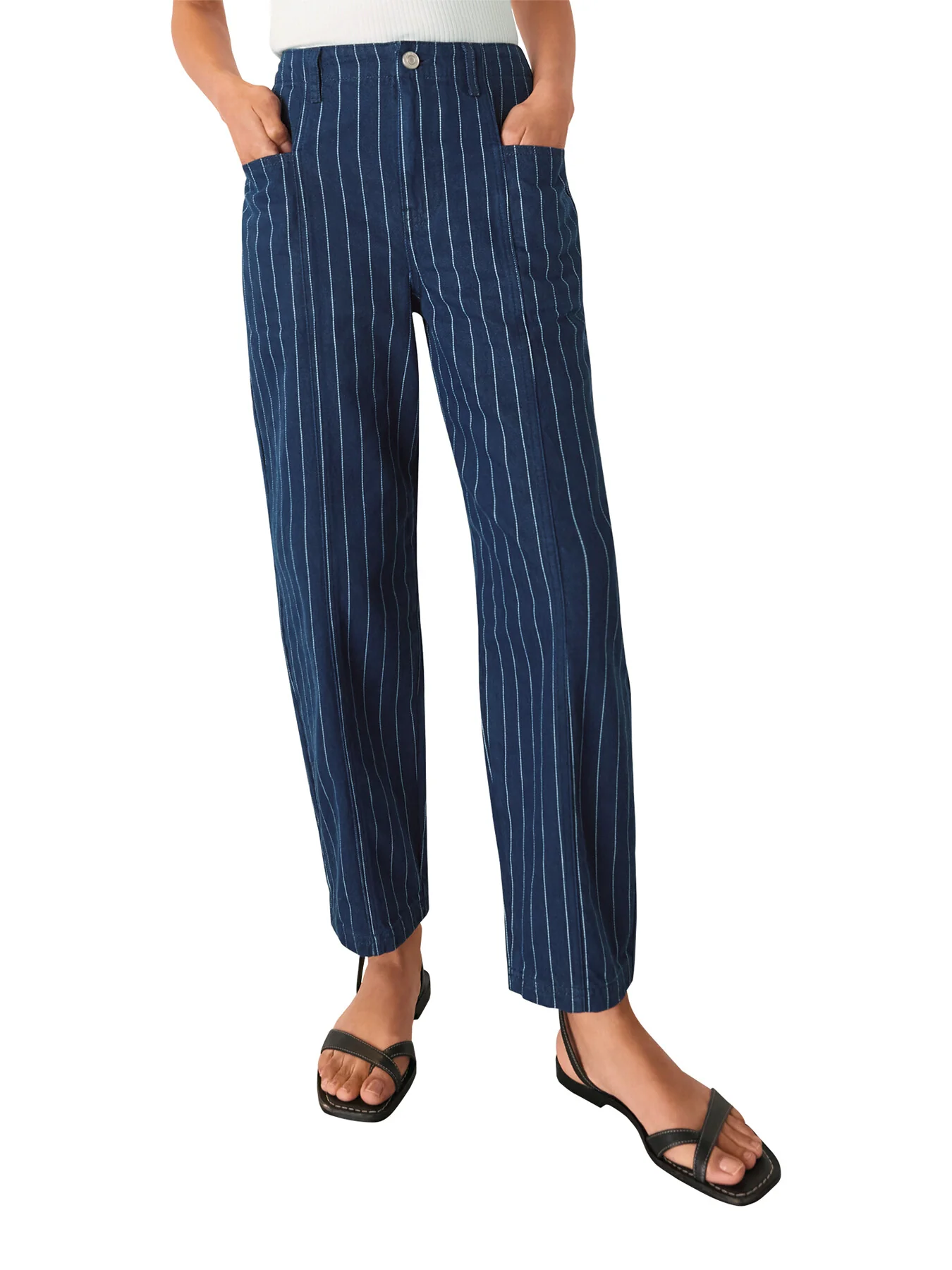 Pinstripe Barrel Leg Jeans Navy - Image 2