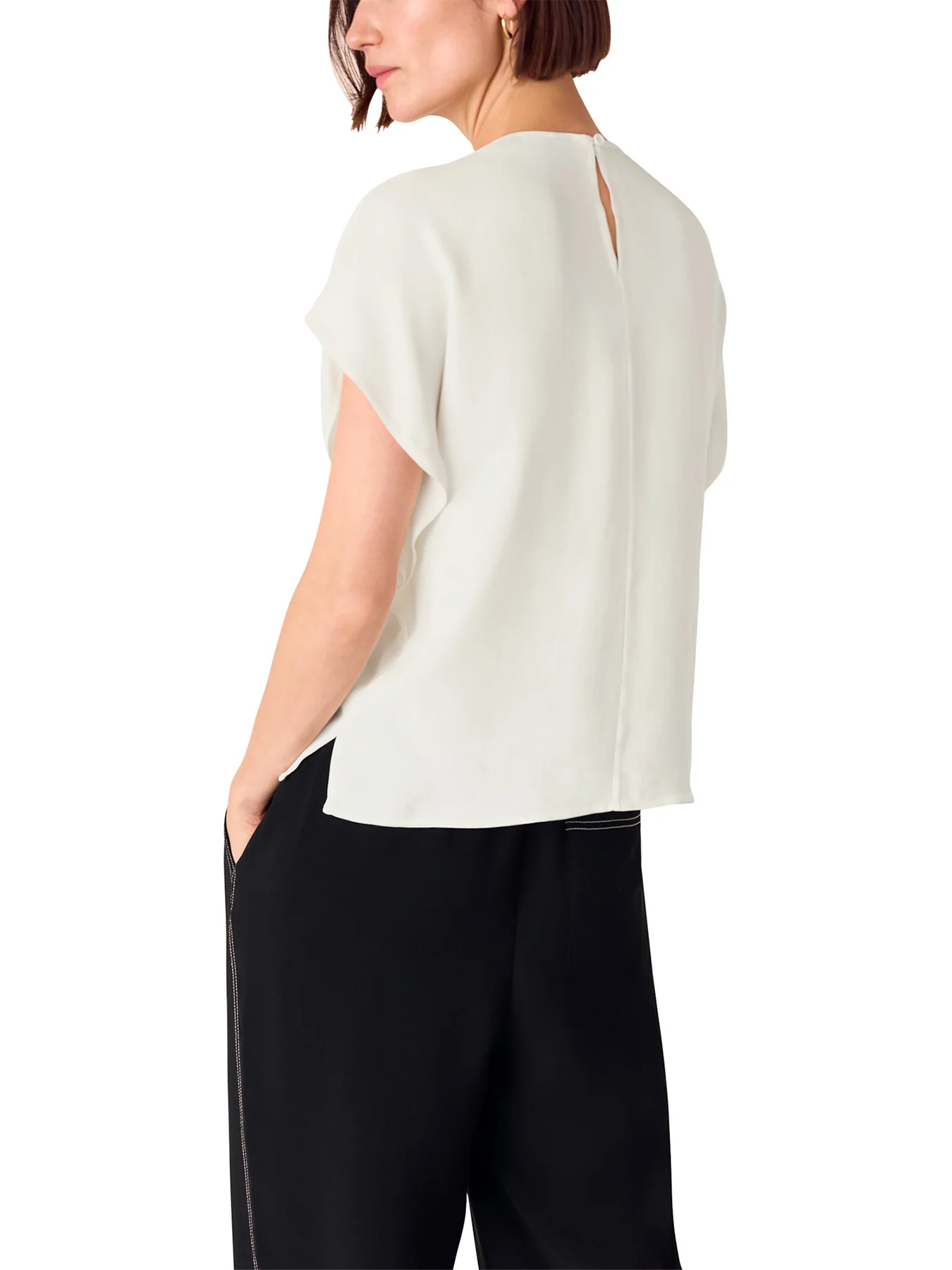 Short Sleeve Crepe Shell Top White - Image 3
