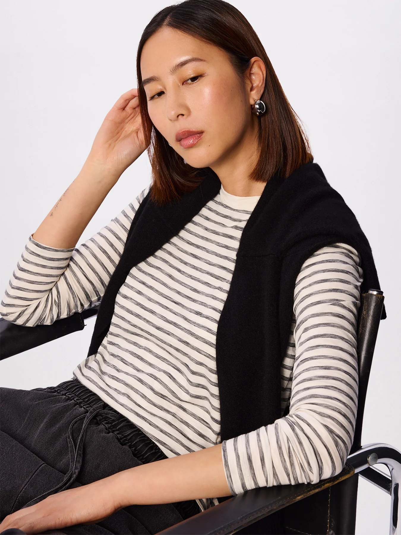 Stripe Cotton Jersey Top White - Image 5