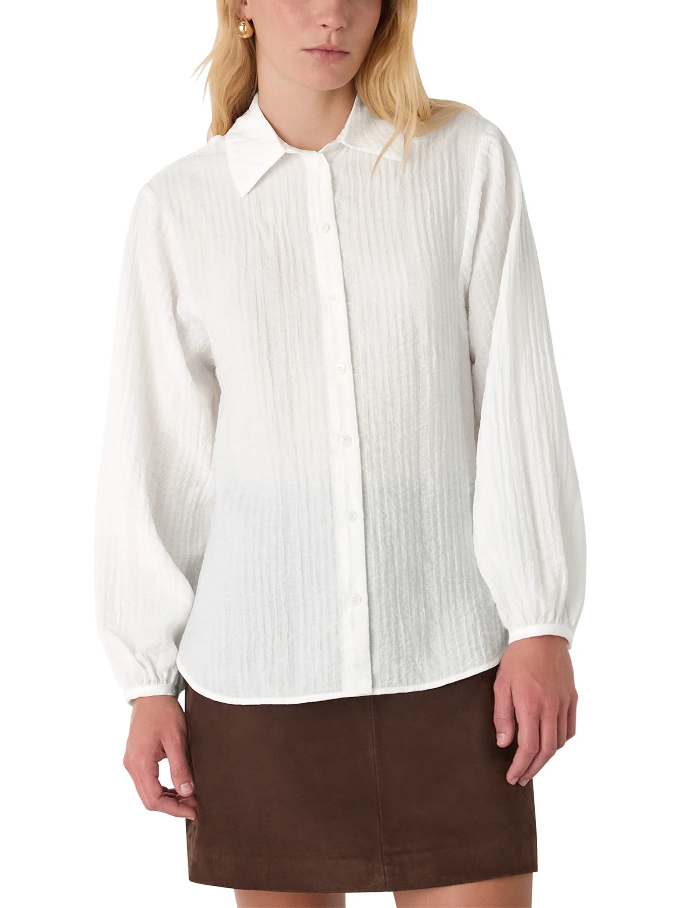 Textured Relaxed Viscose Shirt White - Image 2