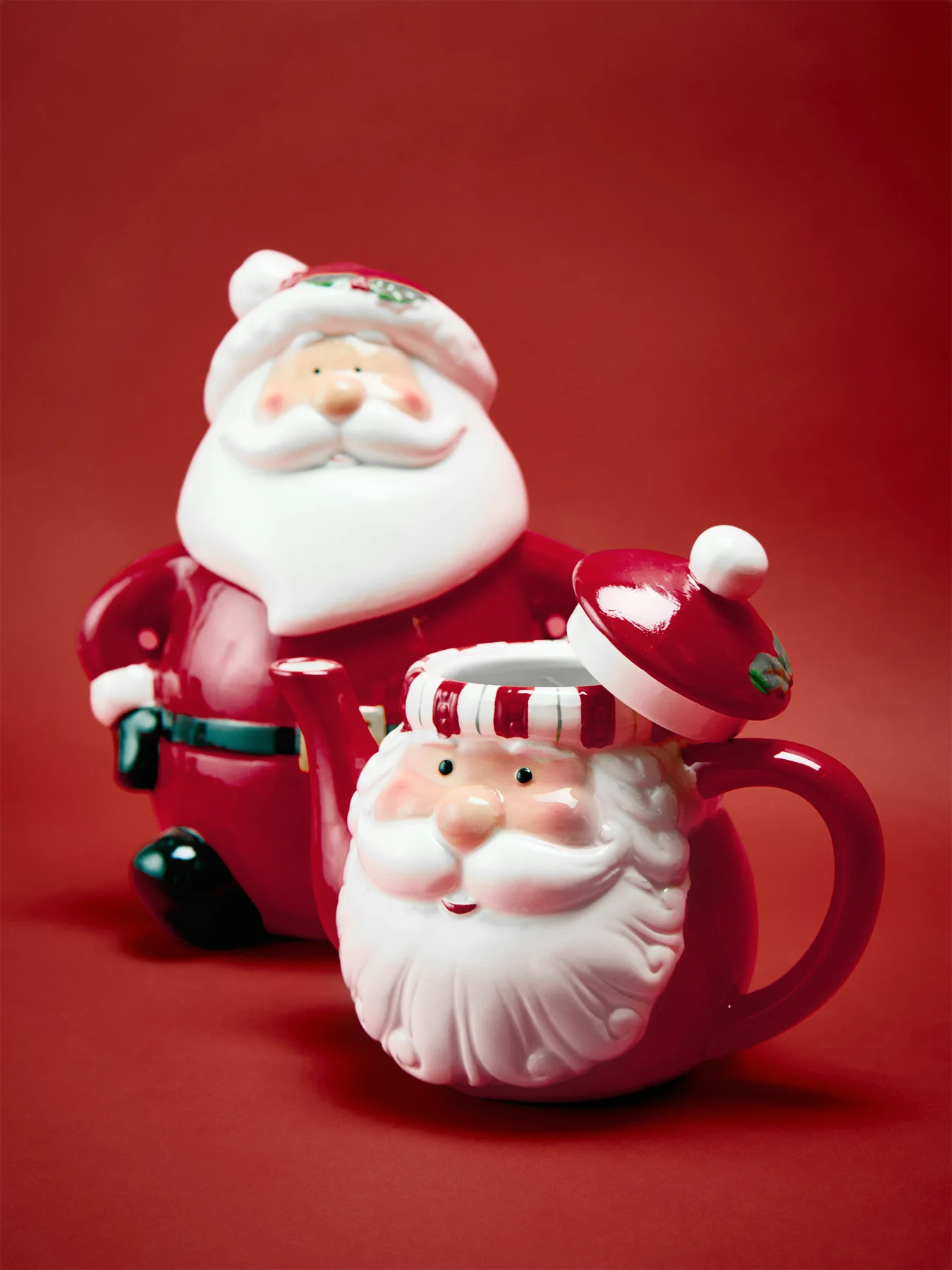 Santa’s Head Shaped Teapot Red - Image 2